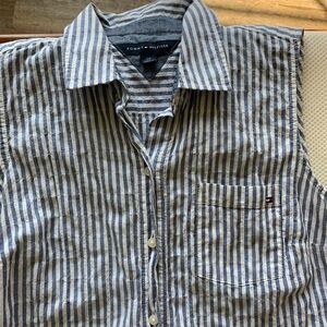 Tommy Hilfiger Blue and White Striped Button-Down women’s Shirt S